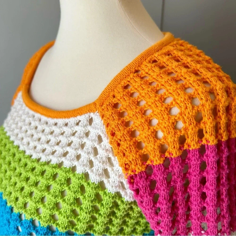 Crochet Knit Crop Sweater Long Sleeve XXS Colorblock Oversized Wild Fable Casual - Picture 4 of 7